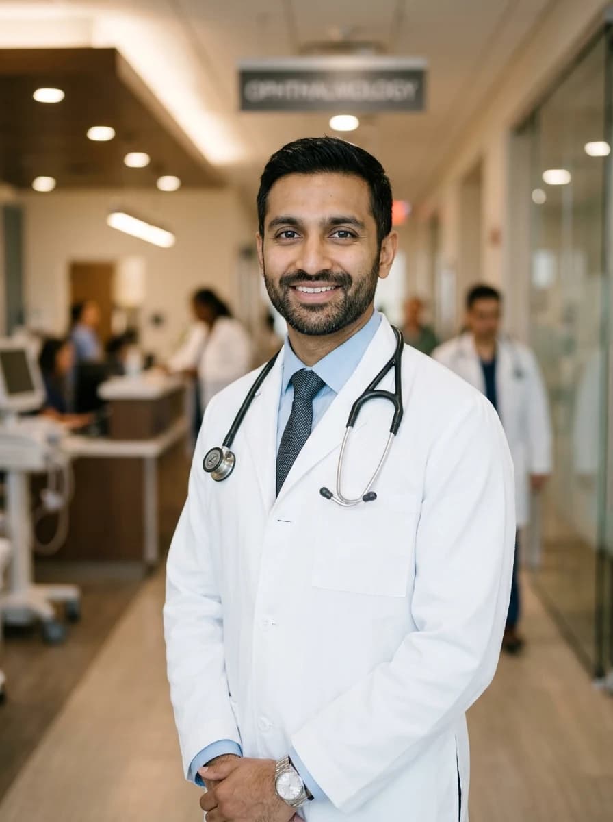 Doctor in a white coat with a stethoscope