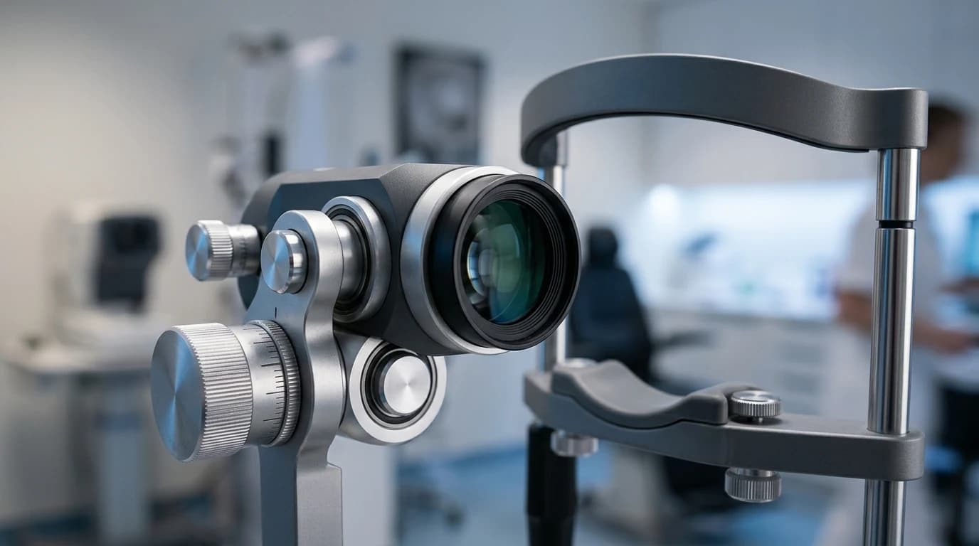 Close-up of a slit-lamp eye examination microscope